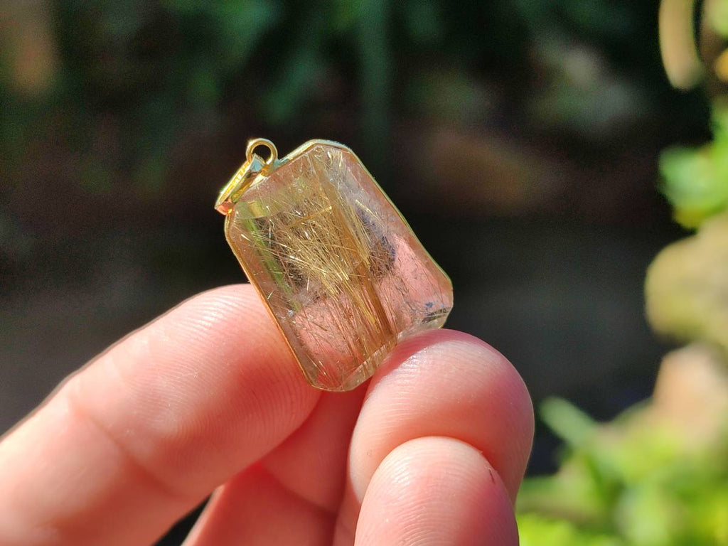 Hand Made Golden Rutile Quartz 9ct Gold Pendants x 5 From Madagascar - Toprock Gemstones and Minerals 