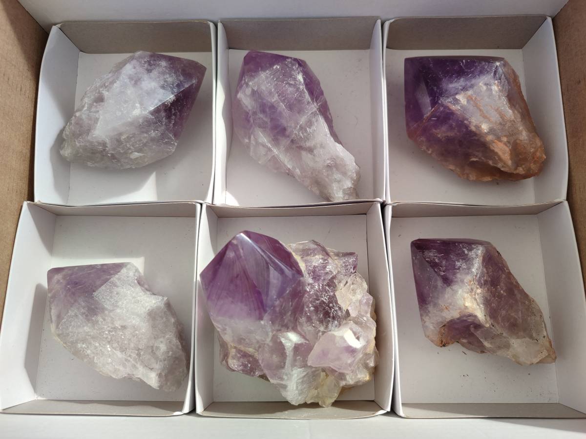 Polished Jacaranda Amethyst Quartz Crystals x 6 From Mumbwa, Zambia - Toprock Gemstones and Minerals 