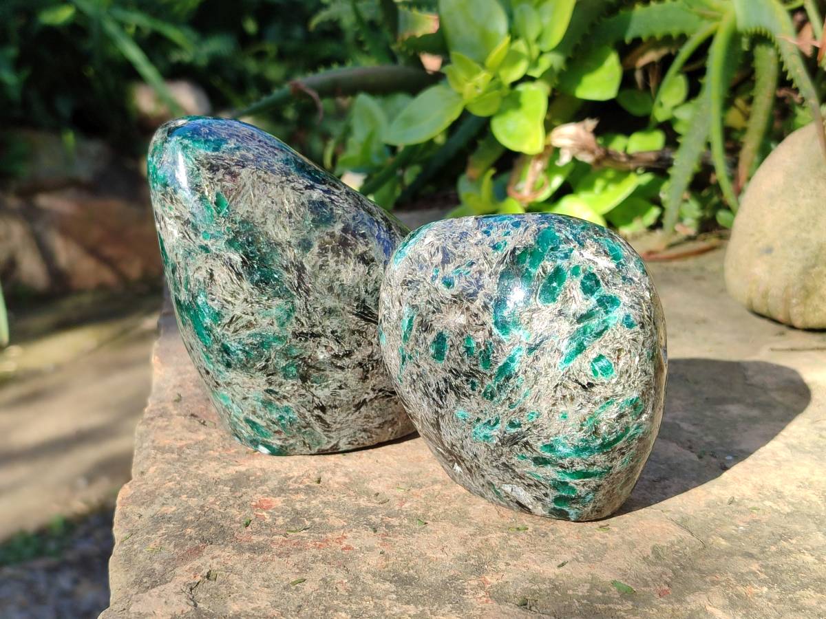 Polished Emerald Mica In Matrix Standing Free Forms x 2 From Mutoko, Zimbabwe - Toprock Gemstones and Minerals 