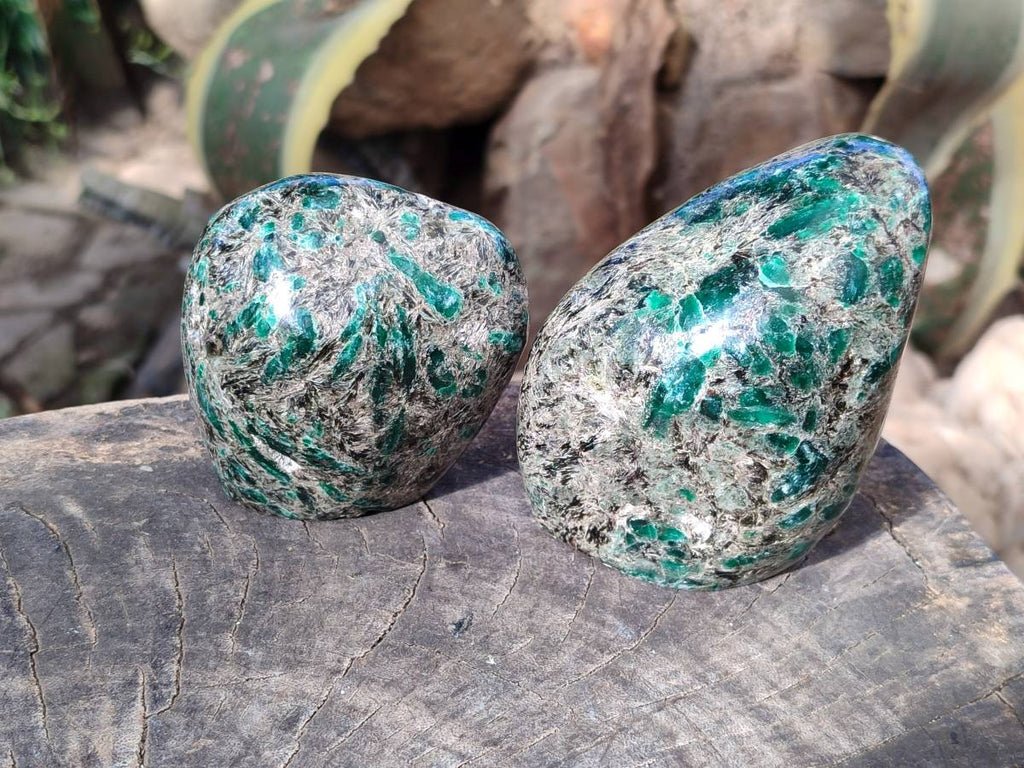 Polished Emerald Mica In Matrix Standing Free Forms x 2 From Mutoko, Zimbabwe - Toprock Gemstones and Minerals 