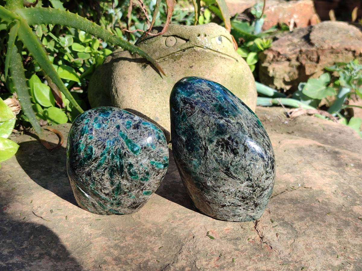 Polished Emerald Mica In Matrix Standing Free Forms x 2 From Mutoko, Zimbabwe - Toprock Gemstones and Minerals 
