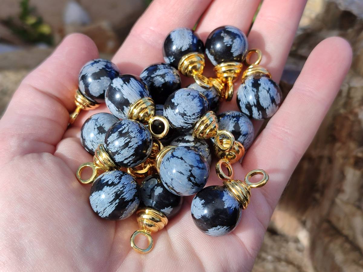 Hand Made Snowflake Obsidian Pendants x 28 From Mexico - Toprock Gemstones and Minerals 
