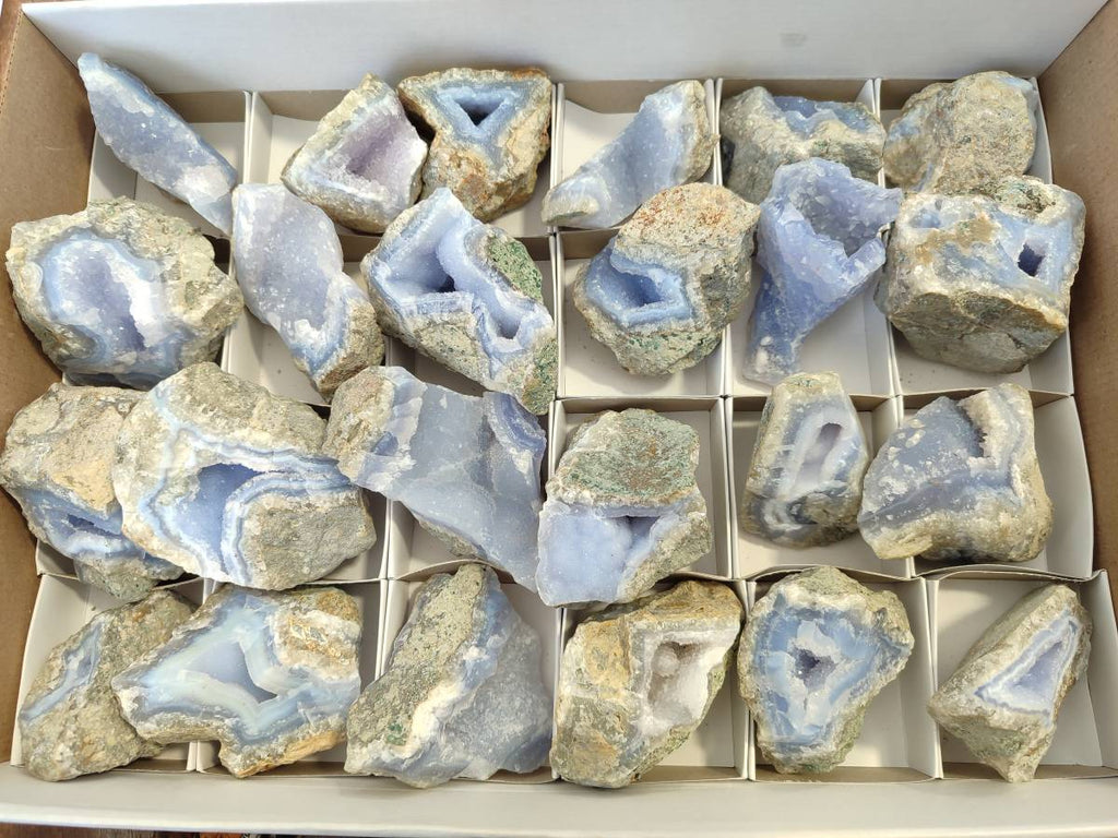 Natural Blue Lace Agate Geode Specimens x 24 From Malawi - Toprock Gemstones and Minerals 