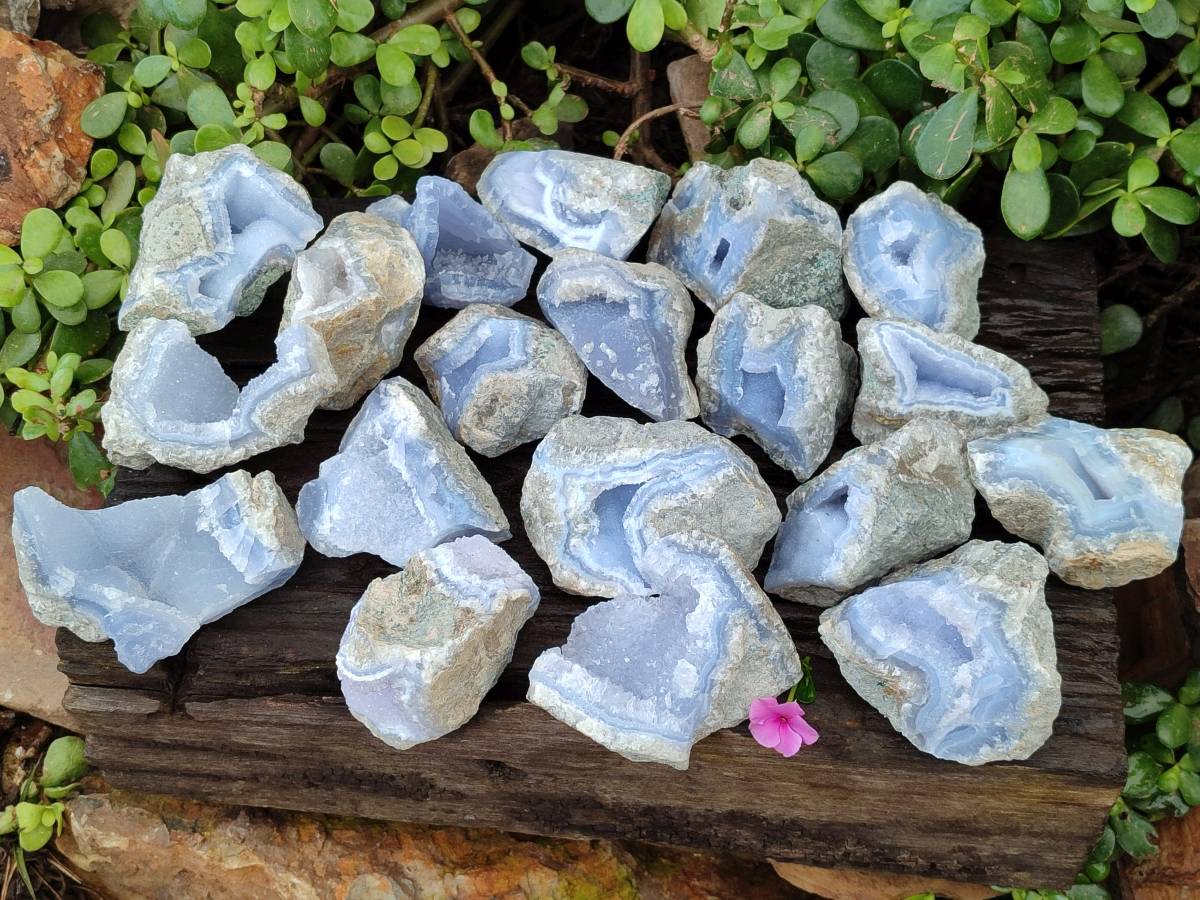 Natural Blue Lace Agate Geode Specimens x 24 From Malawi - Toprock Gemstones and Minerals 