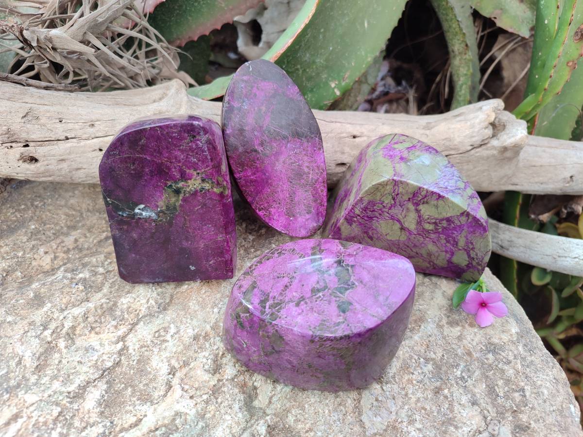 Polished Stichtite Free Forms x 4 From Barberton, South Africa - Toprock Gemstones and Minerals 