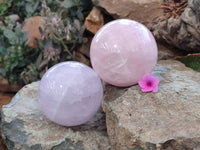 Polished Rose Quartz Spheres x 2 Madagascar
