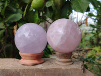 Polished Rose Quartz Spheres x 2 Madagascar
