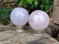 Polished Rose Quartz Spheres x 2 Madagascar