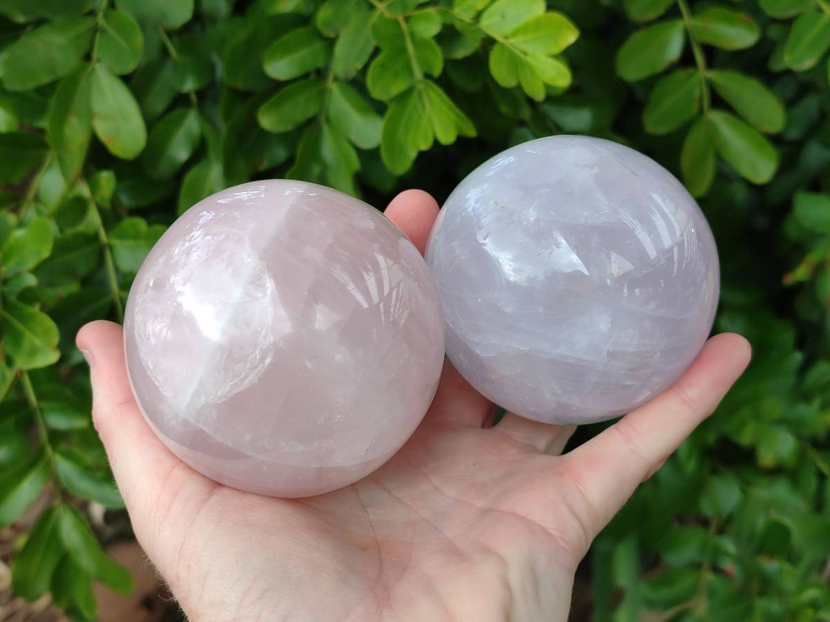 Polished Rose Quartz Spheres x 2 Madagascar - Toprock Gemstones and Minerals 