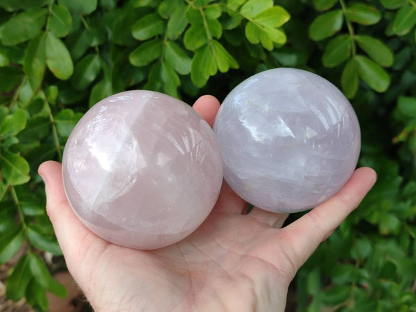 Polished Rose Quartz Spheres x 2 Madagascar