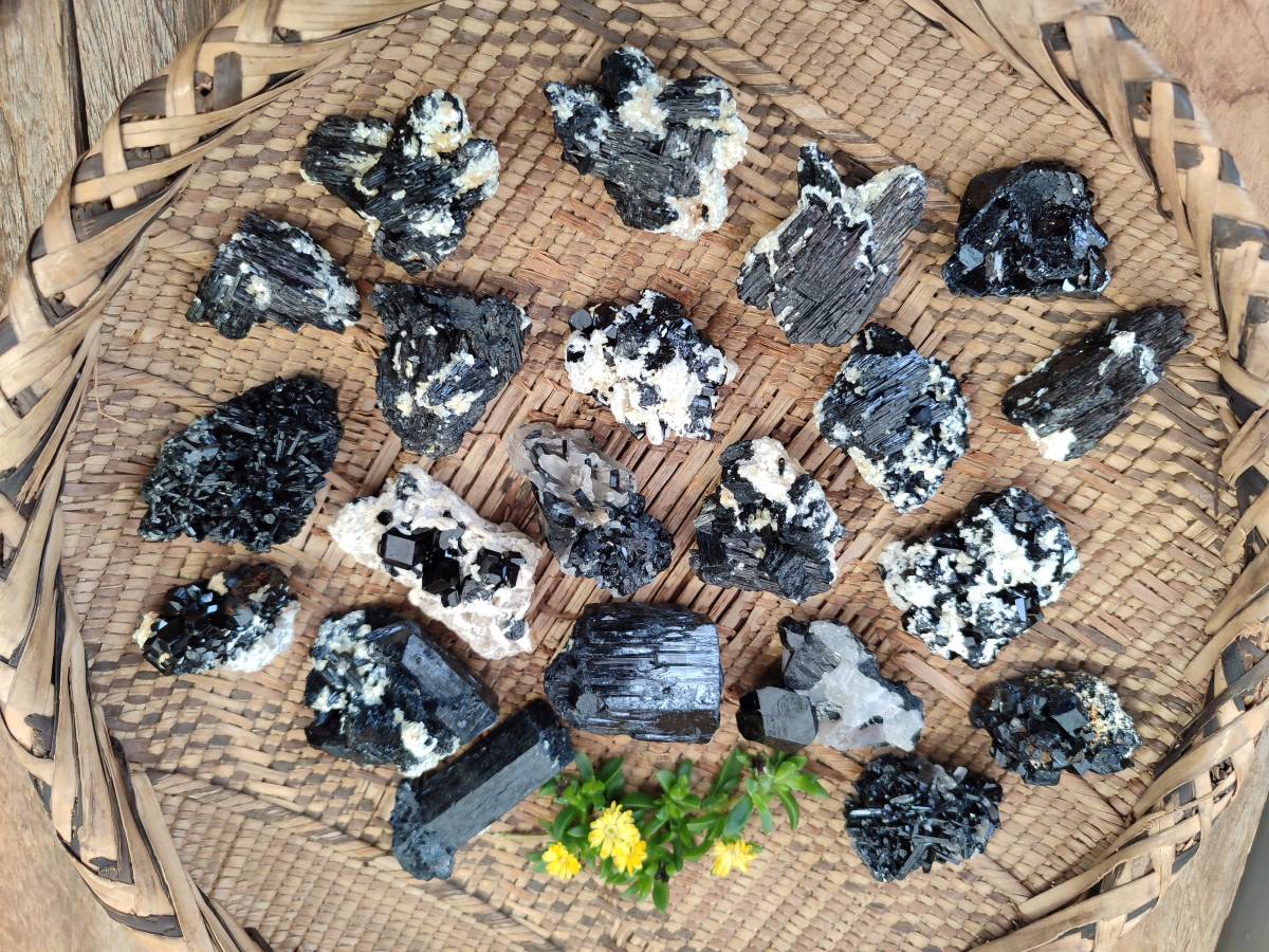 Natural Schorl Black Tourmaline Specimens x 35 From Namibia - Toprock Gemstones and Minerals 