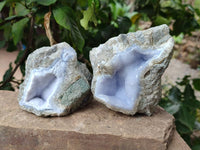 Natural Blue Lace Agate Geode Specimens x 6 From Malawi