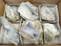 Natural Blue Lace Agate Geode Specimens x 6 From Malawi
