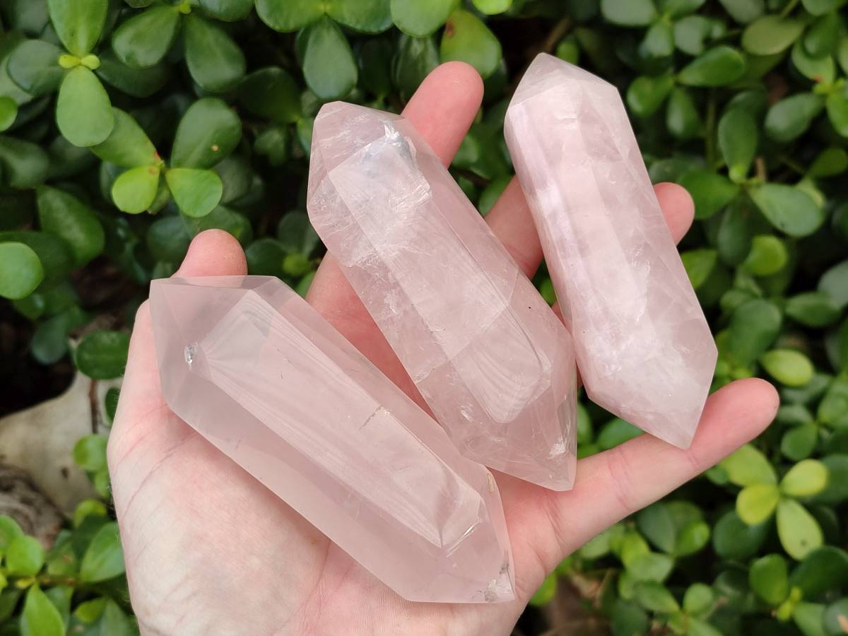 Polished Double Terminated Rose Quartz Points x 6 Madagascar - Toprock Gemstones and Minerals 