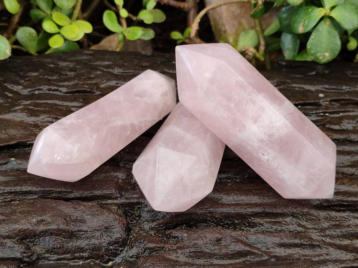 Polished Double Terminated Rose Quartz Points x 6 Madagascar - Toprock Gemstones and Minerals 