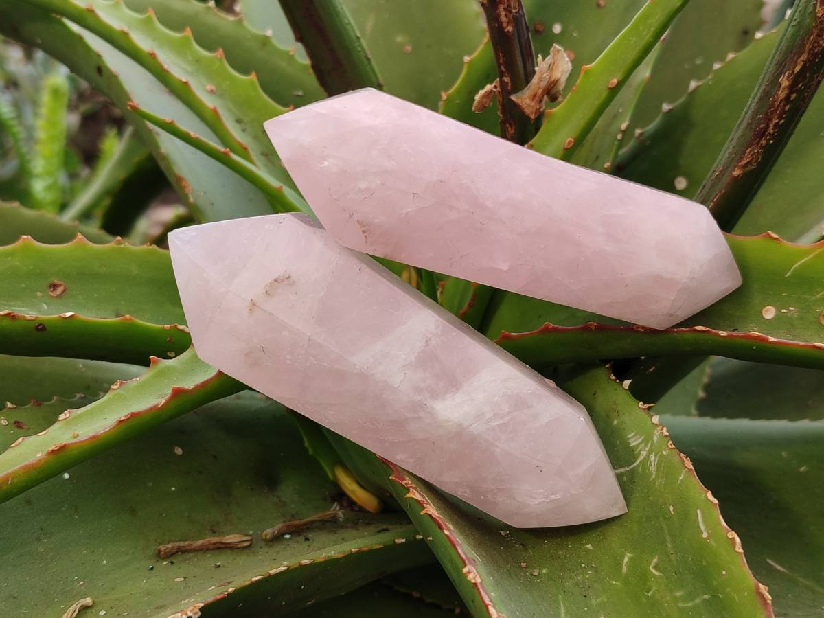 Polished Double Terminated Rose Quartz Points x 6 Madagascar - Toprock Gemstones and Minerals 
