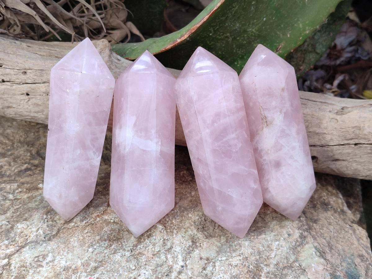 Polished Double Terminated Rose Quartz Points x 6 Madagascar - Toprock Gemstones and Minerals 