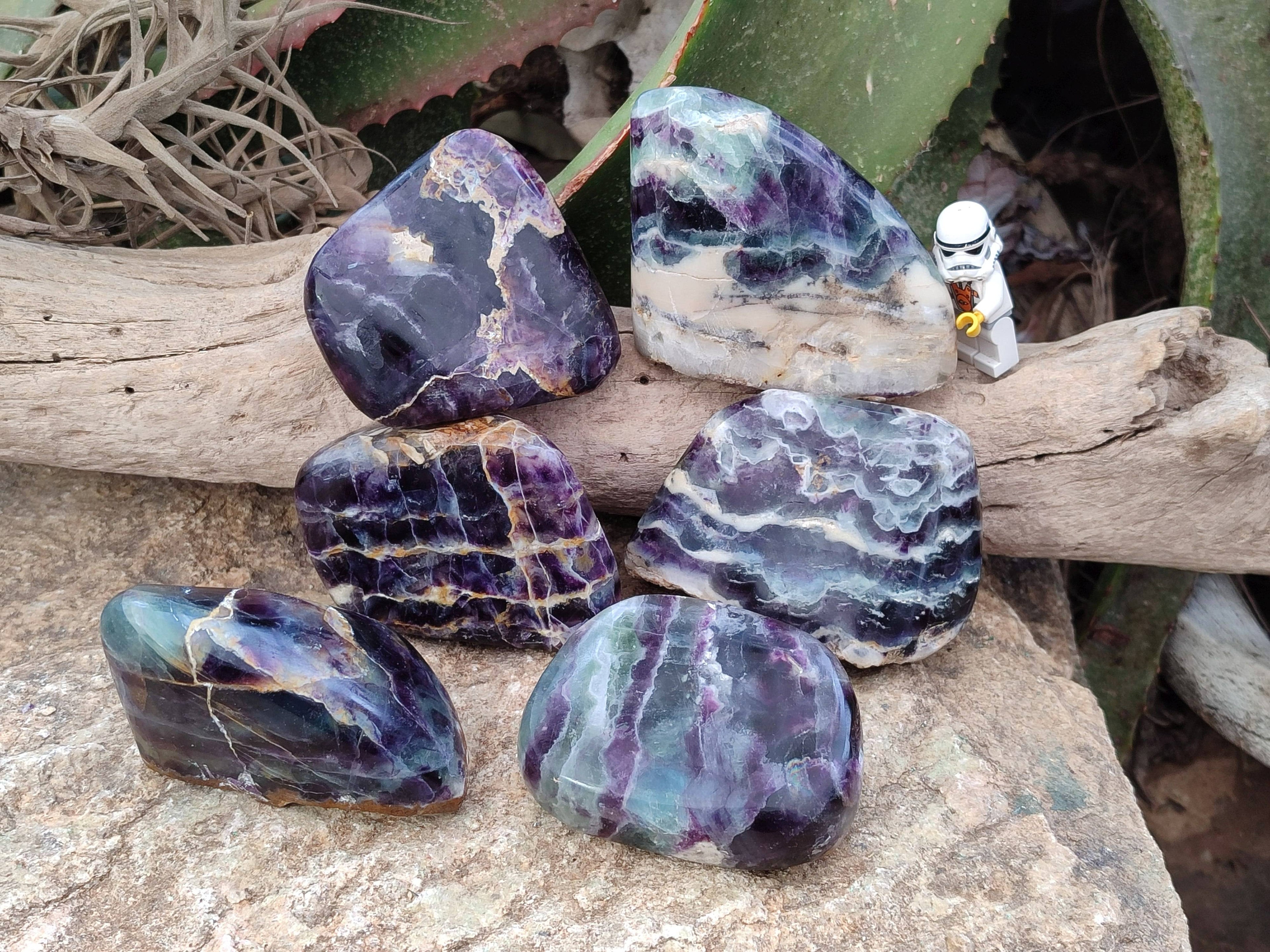 Polished Watermelon Fluorite Free Forms x 6 From Uis, Namibia - Toprock Gemstones and Minerals 