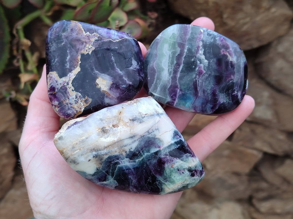Polished Watermelon Fluorite Free Forms x 6 From Uis, Namibia - Toprock Gemstones and Minerals 