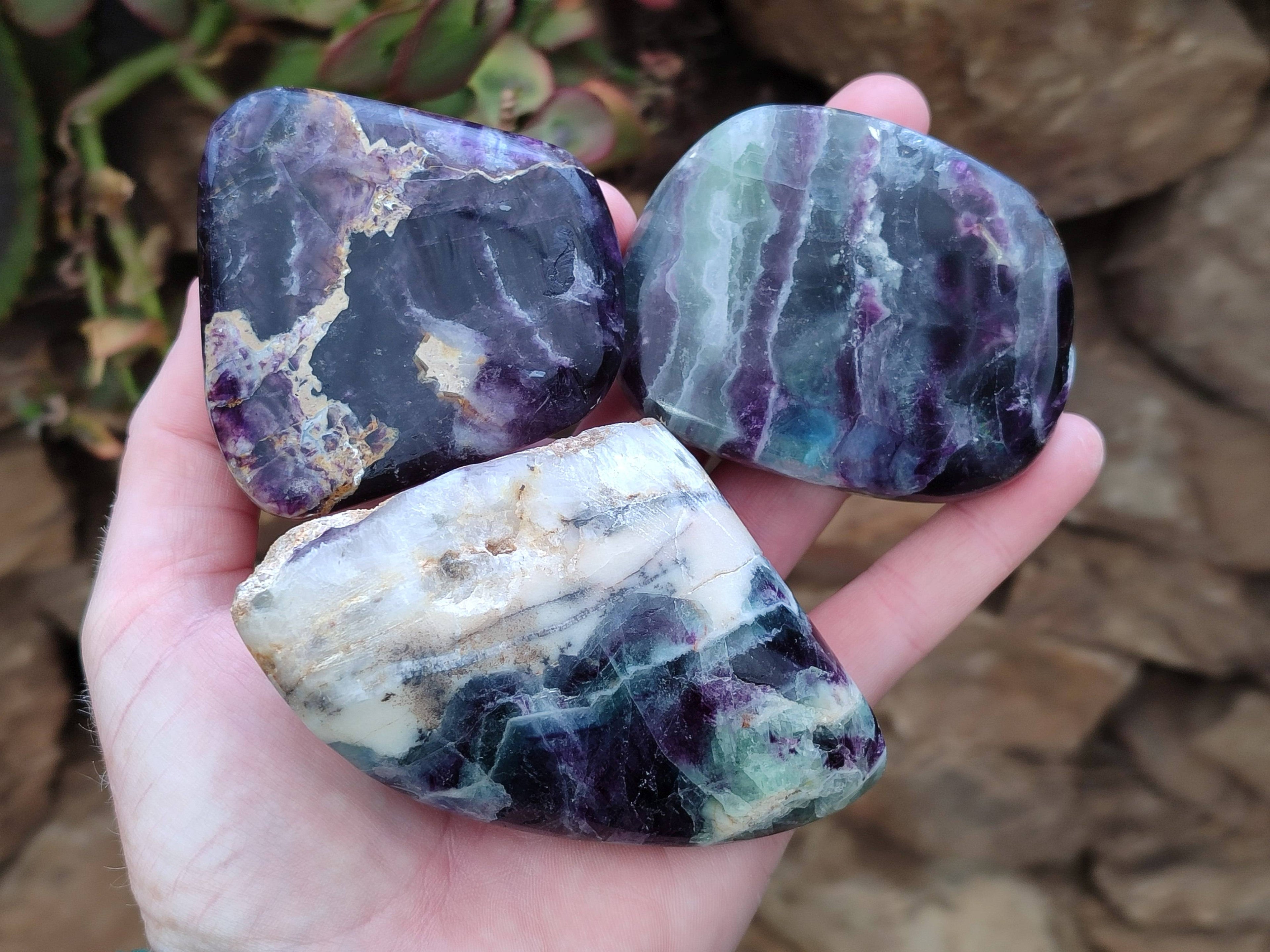 Polished Watermelon Fluorite Free Forms x 6 From Uis, Namibia - Toprock Gemstones and Minerals 
