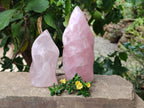 Polished Rose Quartz Flames x 2 Madagascar - Toprock Gemstones and Minerals 