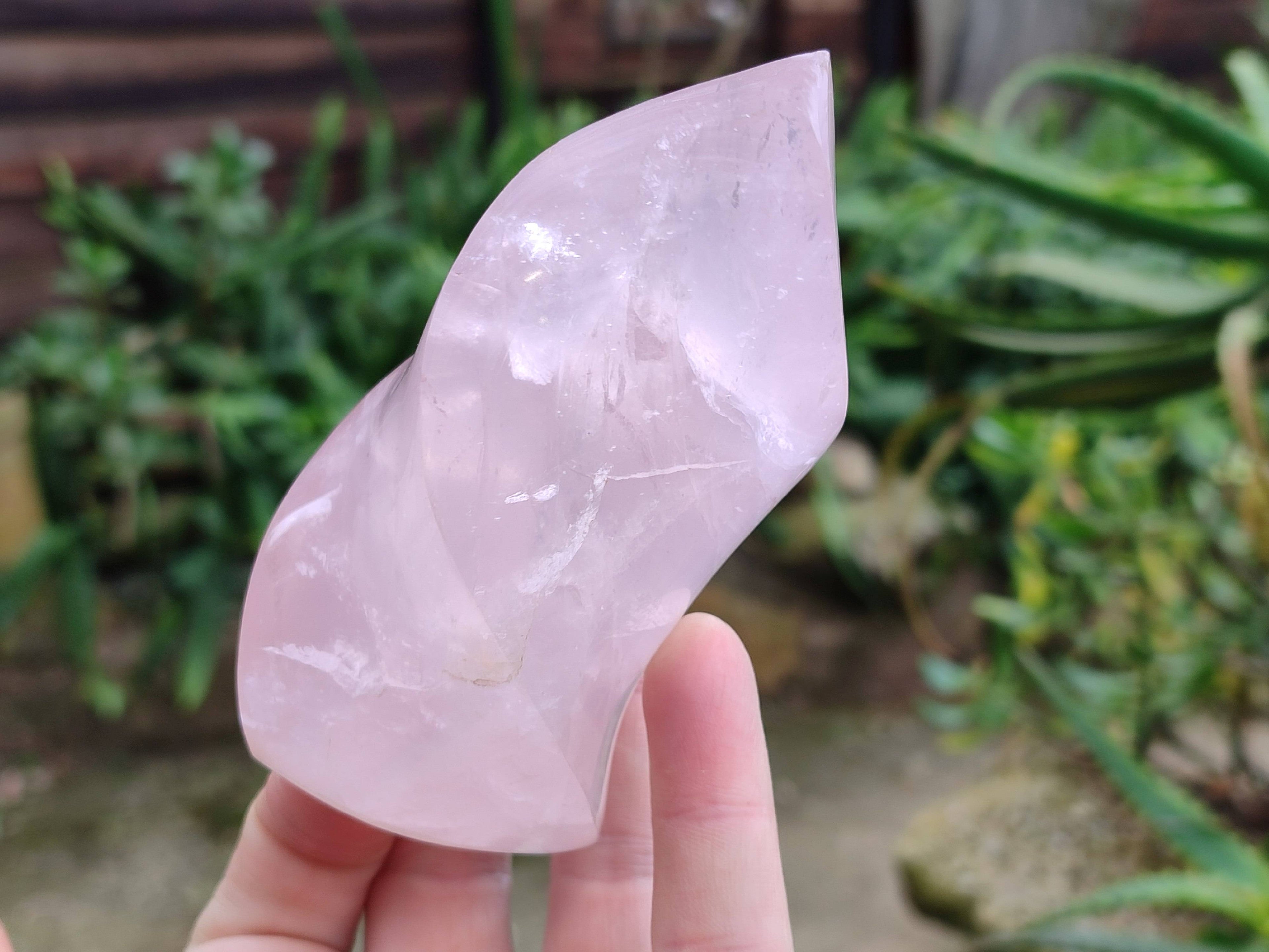 Polished Rose Quartz Flames x 2 Madagascar - Toprock Gemstones and Minerals 