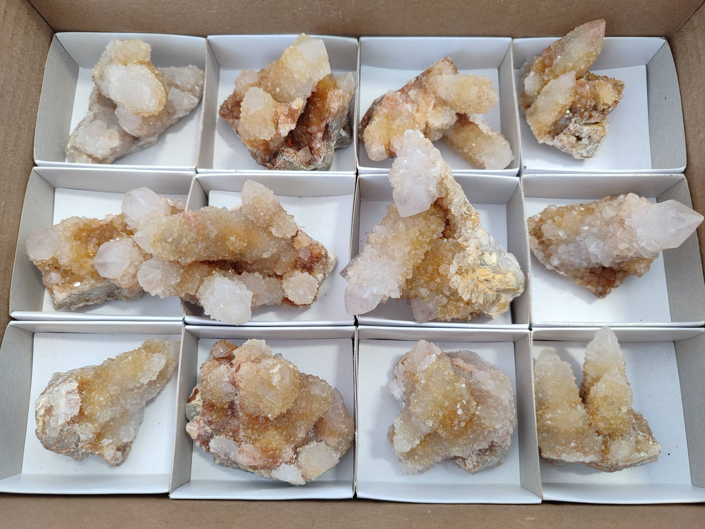 Natural Golden Limonite Coated Spirit Quartz Clusters x 12 From Boekenhouthoek, South Africa - Toprock Gemstones and Minerals 