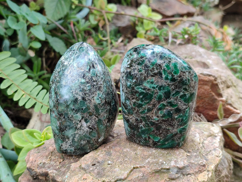 Polished Emerald Mica In Matrix 'Mutokolite' Standing Free Forms x 3 From Mutoko, Zimbabwe - Toprock Gemstones and Minerals 