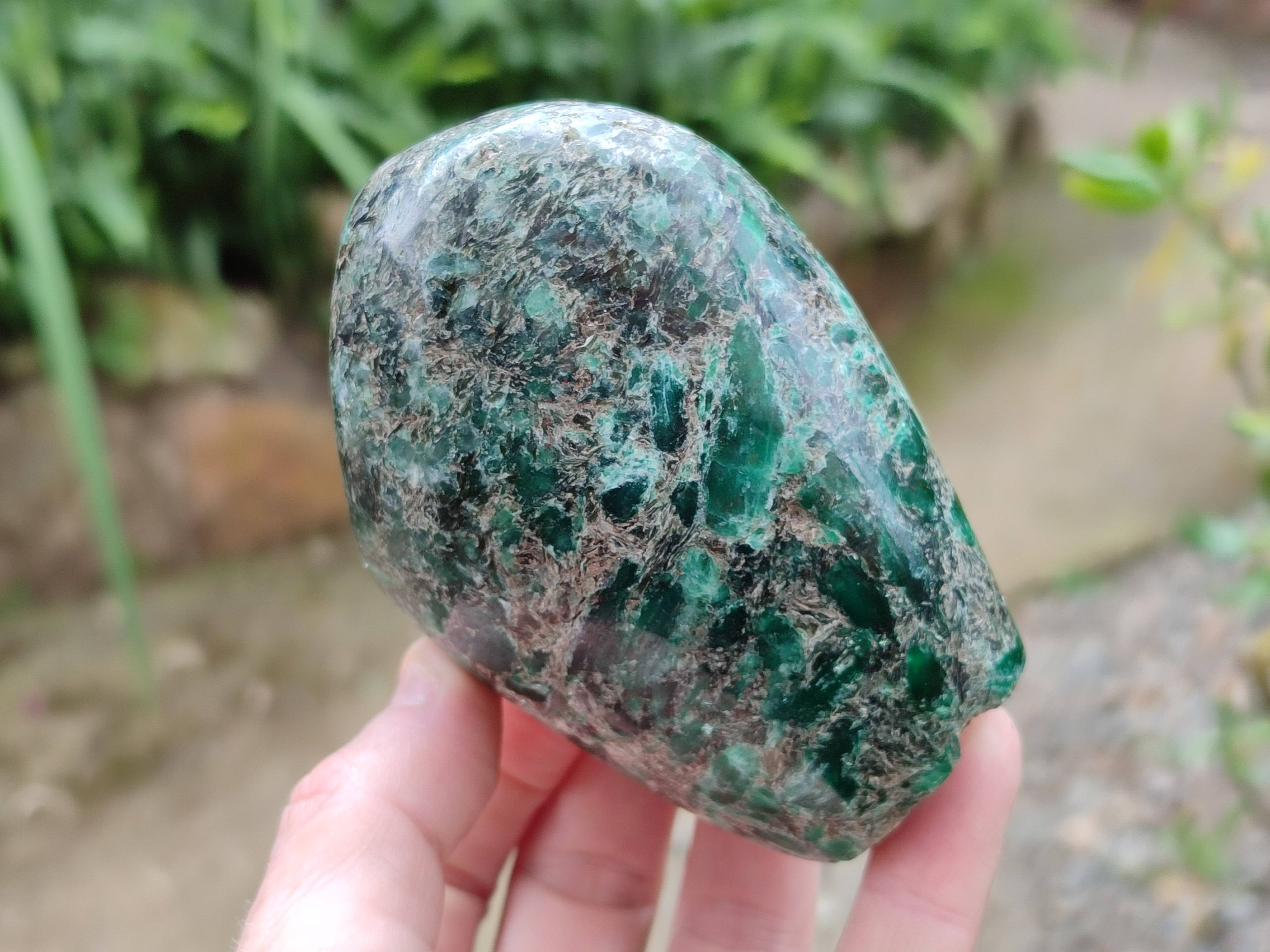Polished Emerald Mica In Matrix 'Mutokolite' Standing Free Forms x 3 From Mutoko, Zimbabwe - Toprock Gemstones and Minerals 