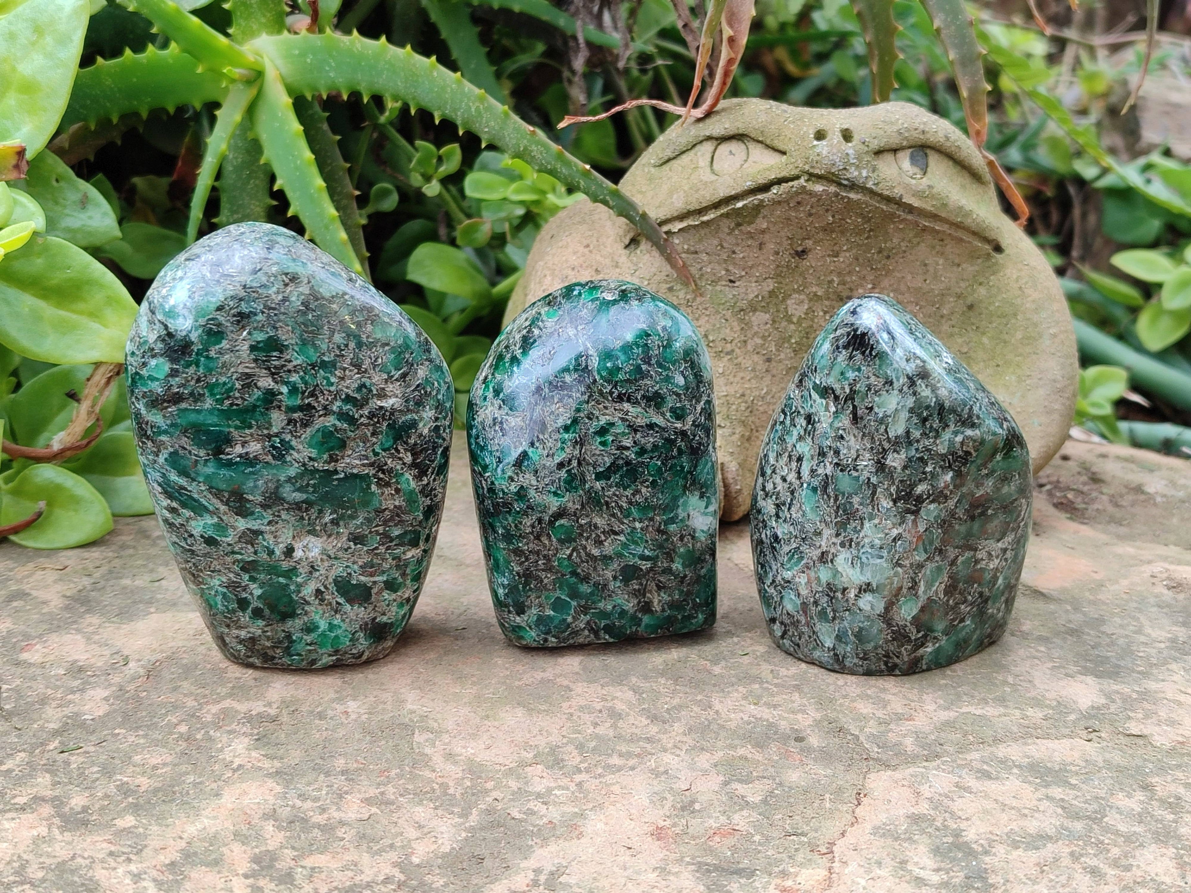 Polished Emerald Mica In Matrix 'Mutokolite' Standing Free Forms x 3 From Mutoko, Zimbabwe - Toprock Gemstones and Minerals 