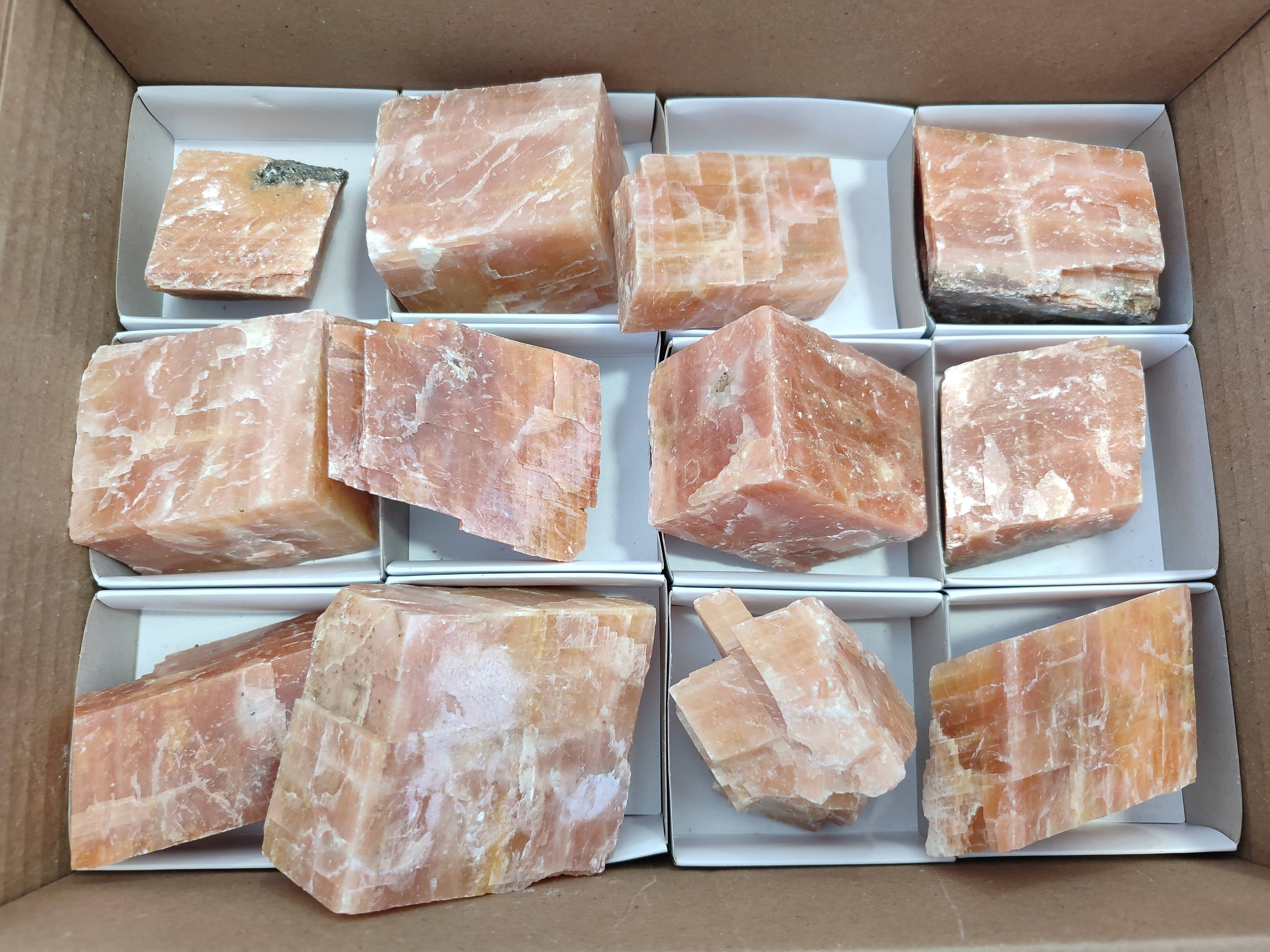 Natural Sunset Orange Calcite Specimens x 12 From Spitzkop, Namibia - Toprock Gemstones and Minerals 