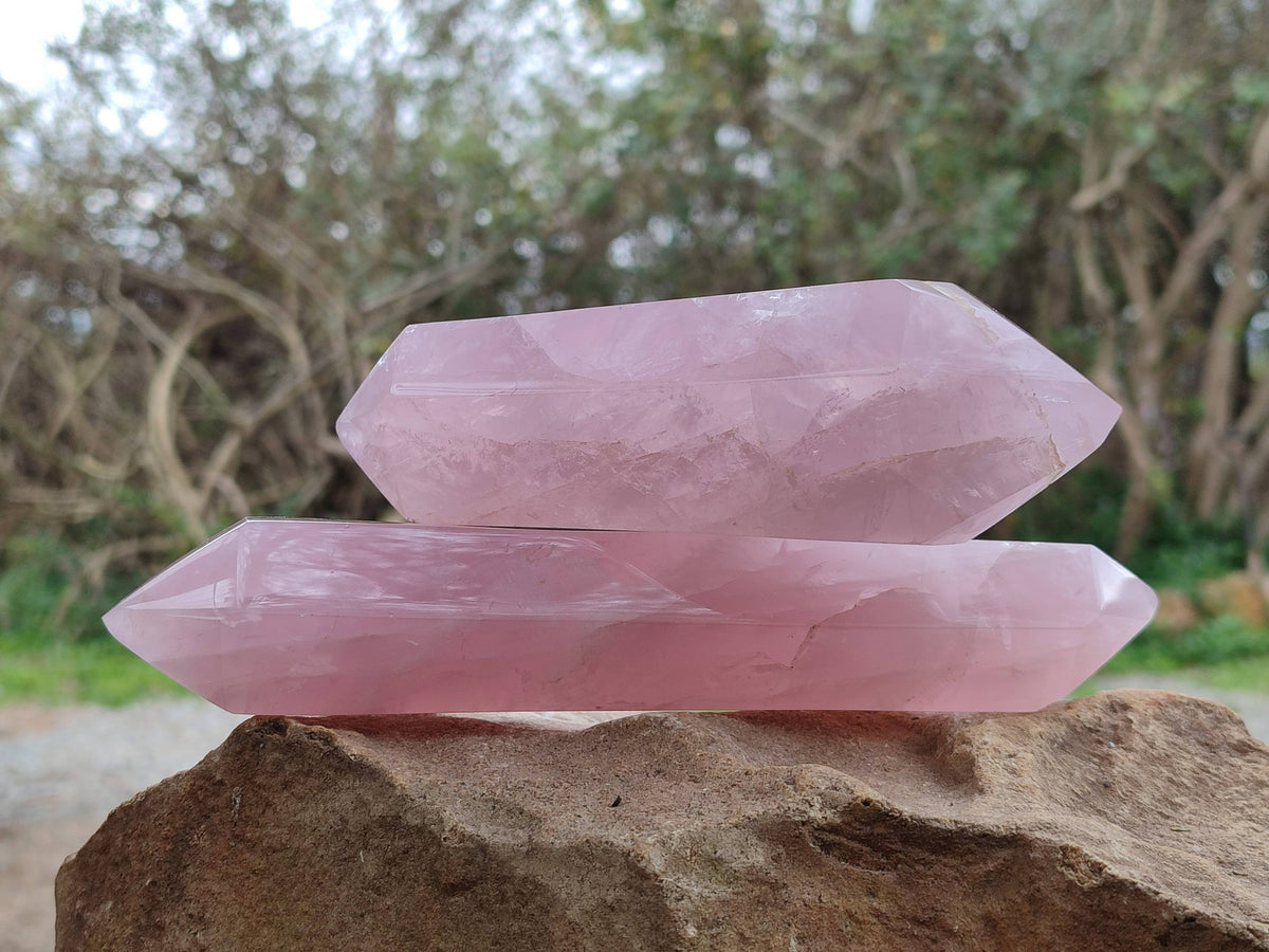 Polished Double Terminated Rose Quartz Points x 2 Madagascar - Toprock Gemstones and Minerals 