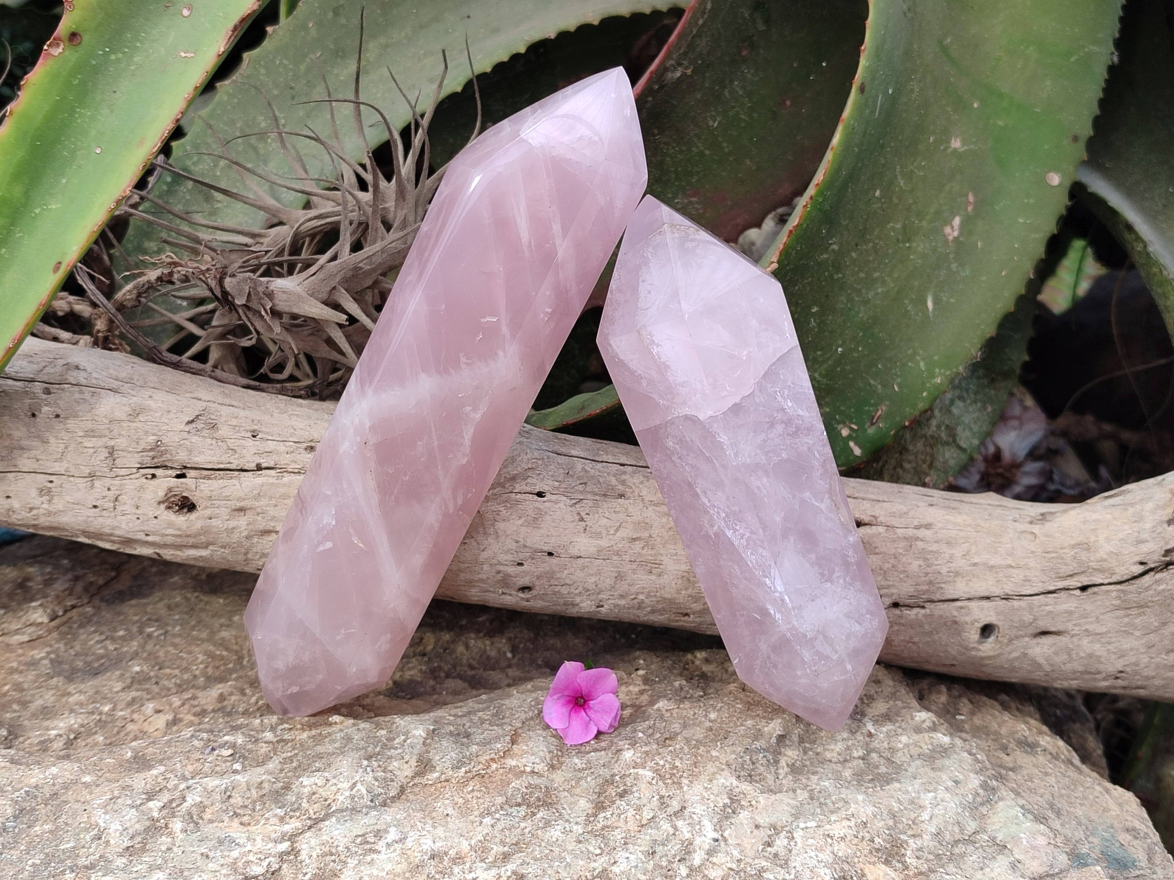 Polished Double Terminated Rose Quartz Points x 2 Madagascar - Toprock Gemstones and Minerals 
