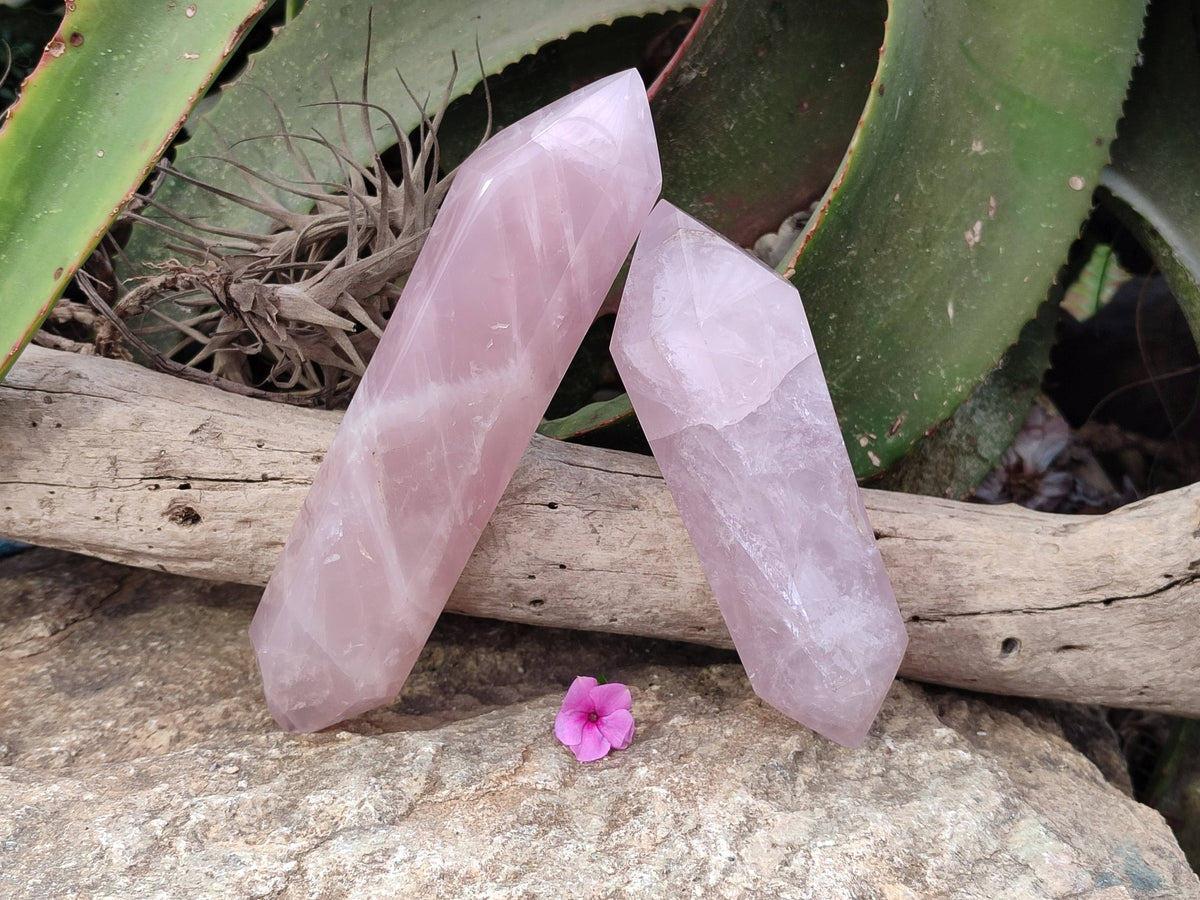 Polished Double Terminated Rose Quartz Points x 2 Madagascar - Toprock Gemstones and Minerals 