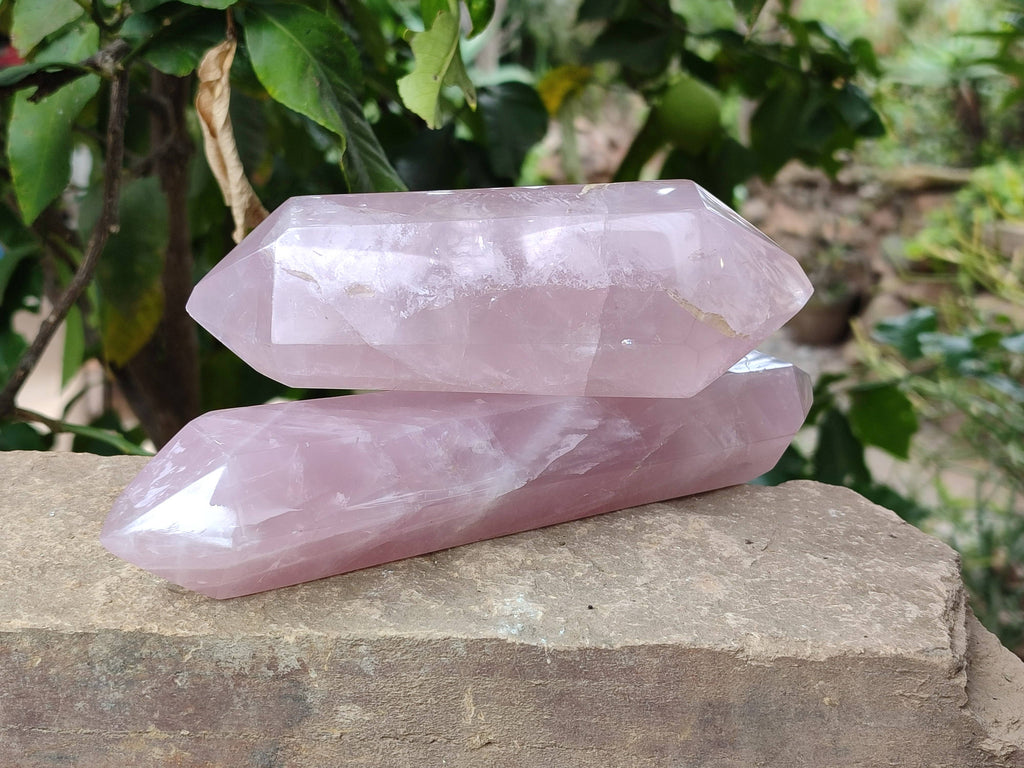 Polished Double Terminated Rose Quartz Points x 2 Madagascar - Toprock Gemstones and Minerals 