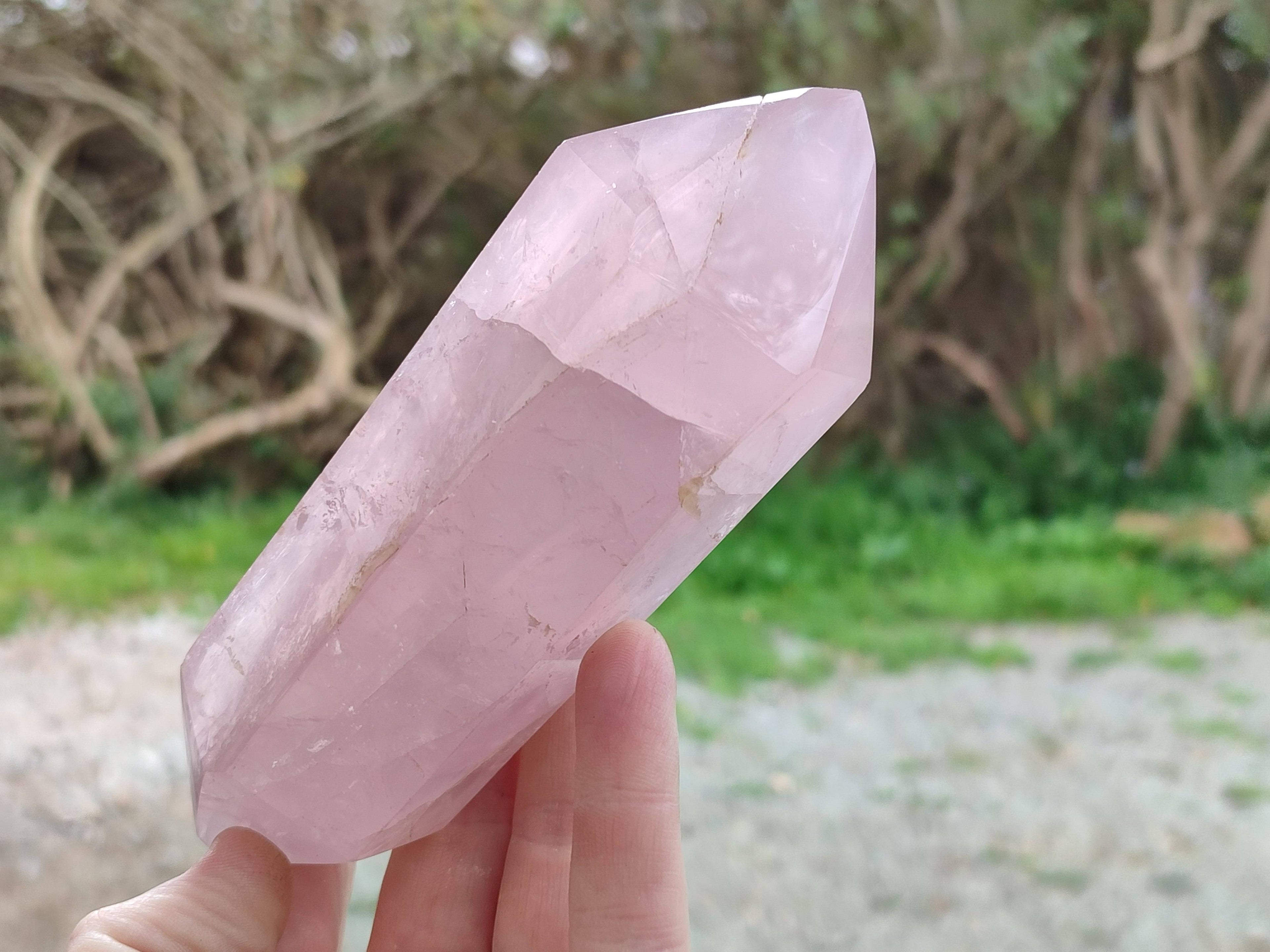 Polished Double Terminated Rose Quartz Points x 2 Madagascar - Toprock Gemstones and Minerals 