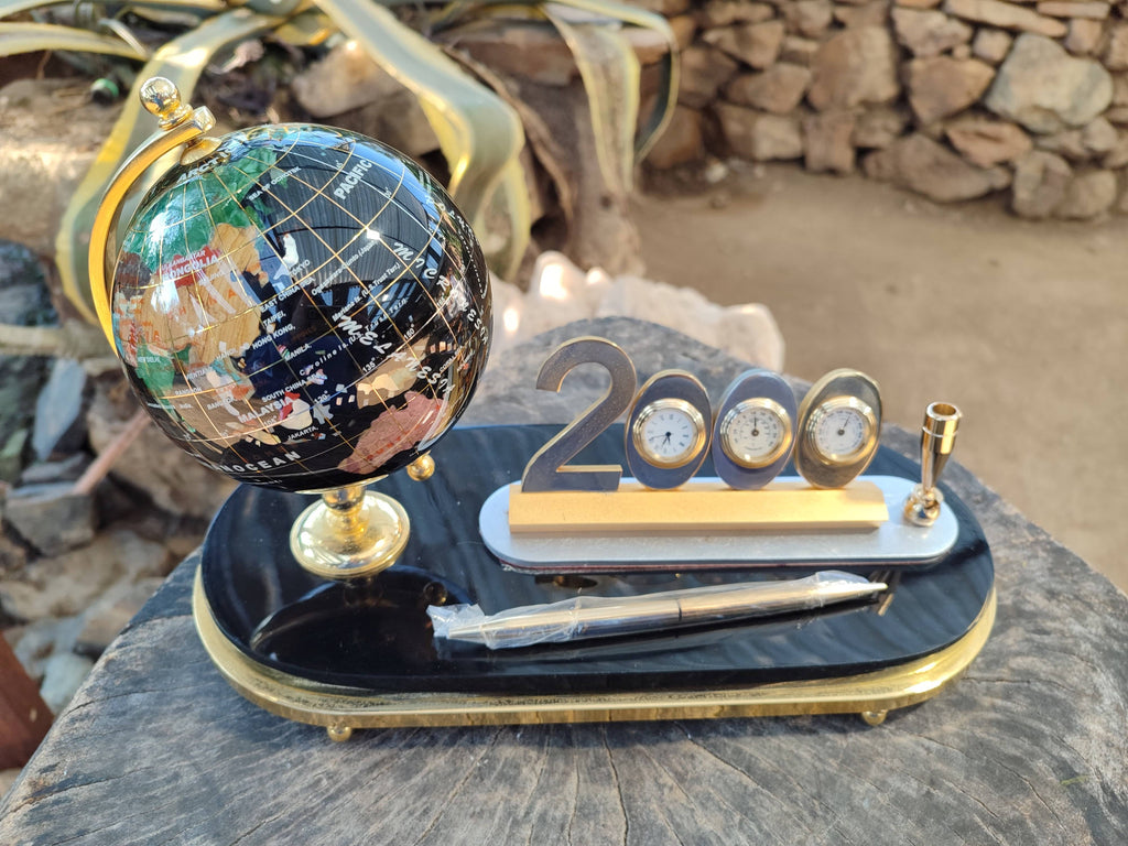 Polished Gemstone World Globe Desk Set x 1 From China - Toprock Gemstones and Minerals 