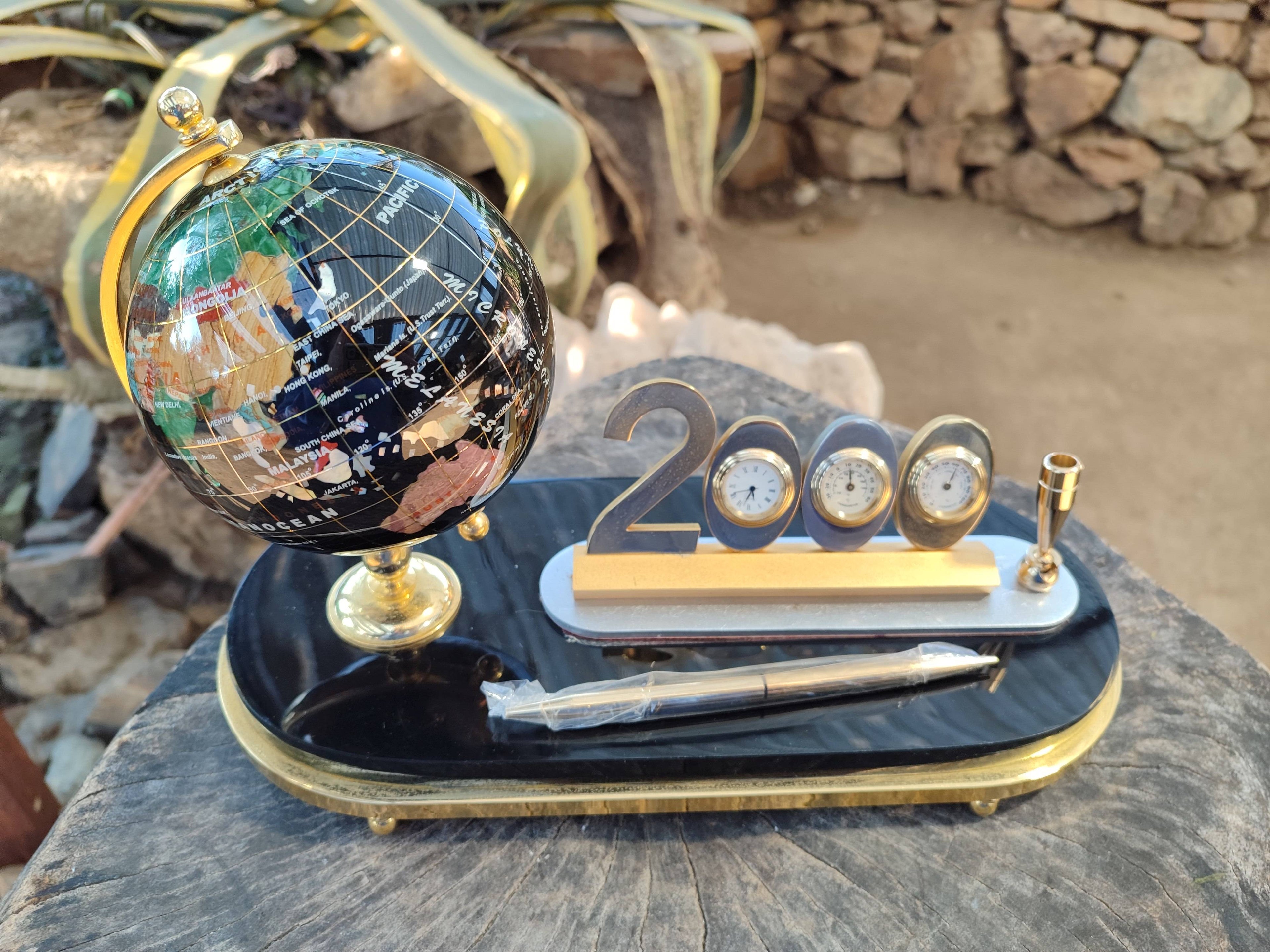 Polished Gemstone World Globe Desk Set x 1 From China - Toprock Gemstones and Minerals 