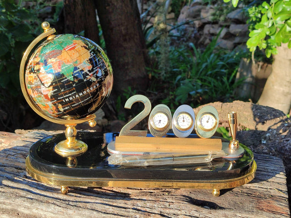 Polished Gemstone World Globe Desk Set x 1 From China
