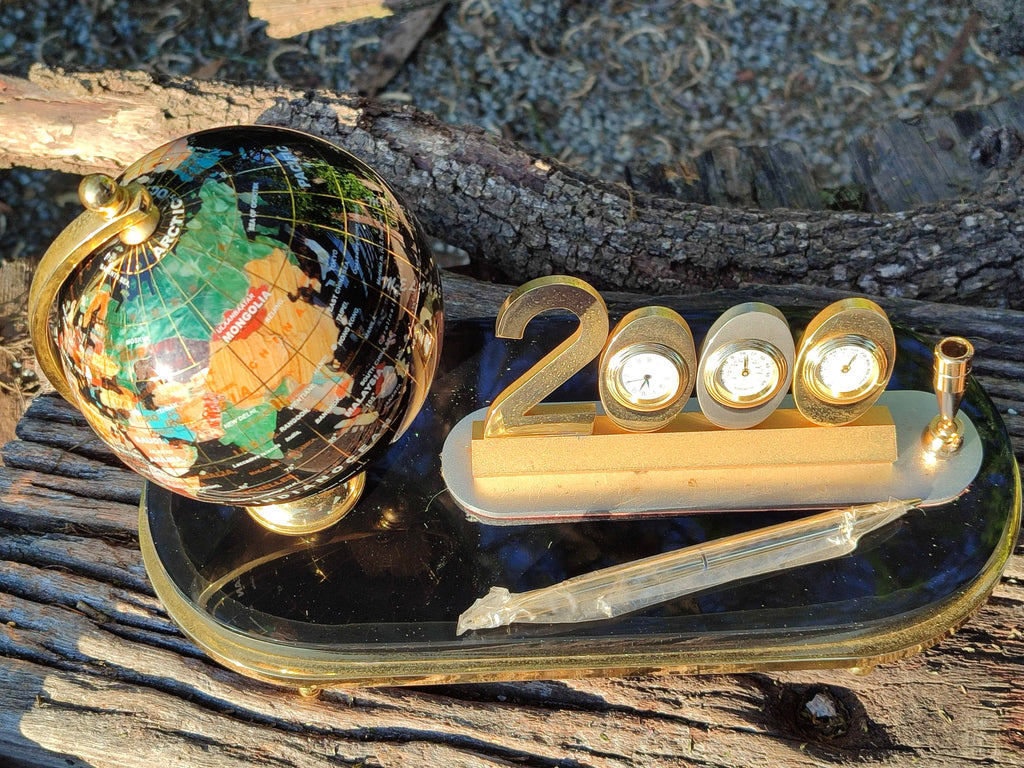 Polished Gemstone World Globe Desk Set x 1 From China - Toprock Gemstones and Minerals 