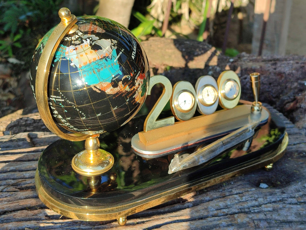 Polished Gemstone World Globe Desk Set x 1 From China - Toprock Gemstones and Minerals 