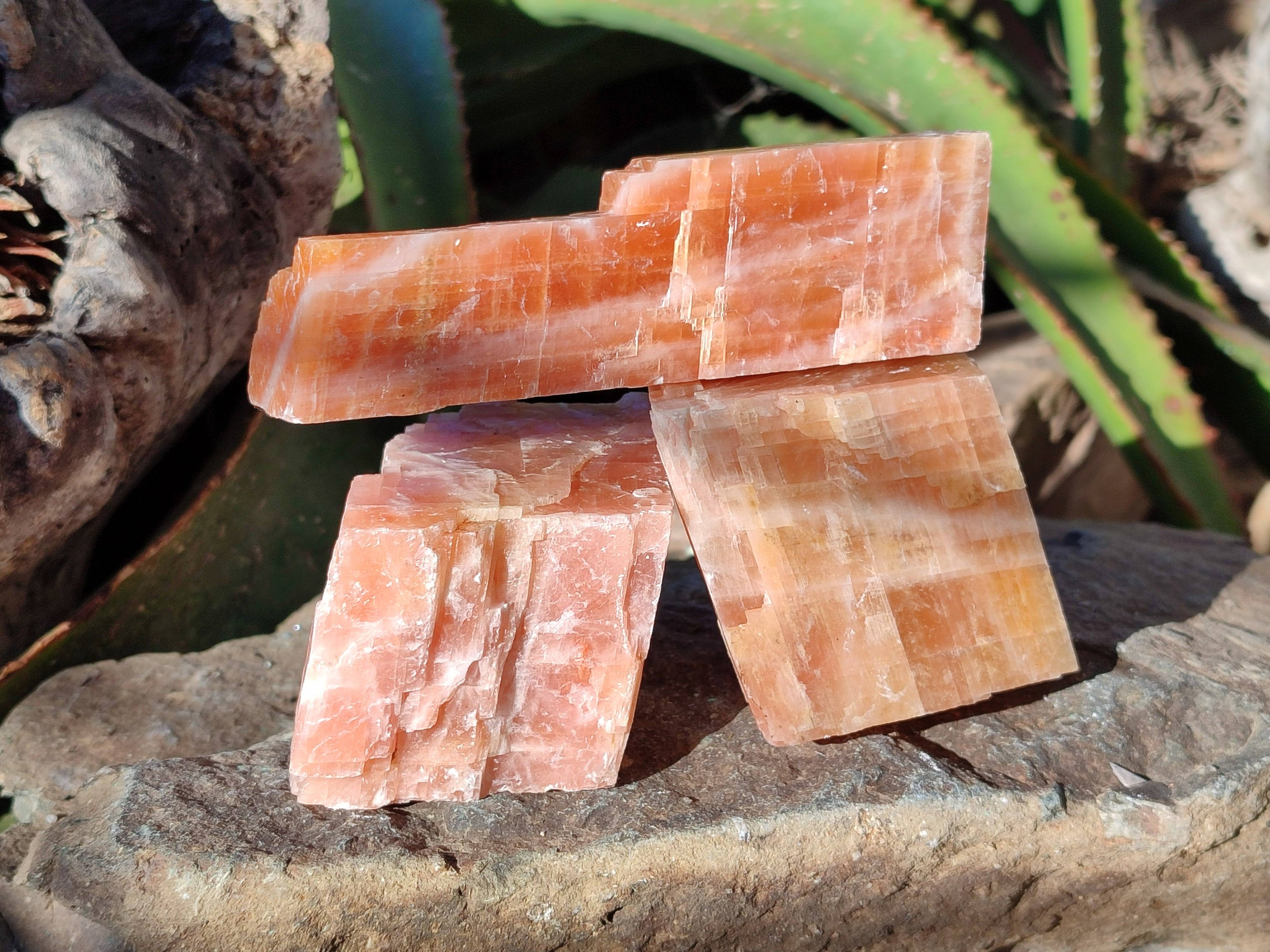 Natural Sunset Orange Calcite Specimens x 6 From Spitzkop, Namibia - Toprock Gemstones and Minerals 