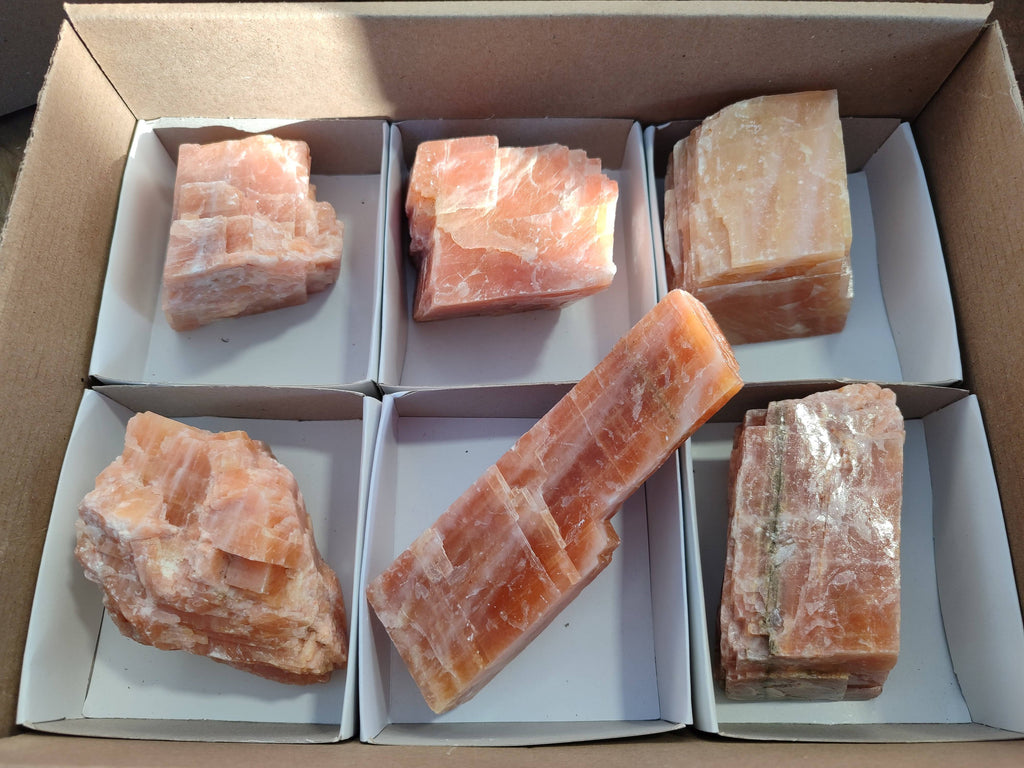 Natural Sunset Orange Calcite Specimens x 6 From Spitzkop, Namibia - Toprock Gemstones and Minerals 