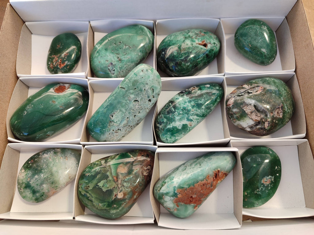 Polished Emerald Mtorolite Palm Stones x 12 From Mutorashanga, Zimbabwe - Toprock Gemstones and Minerals 