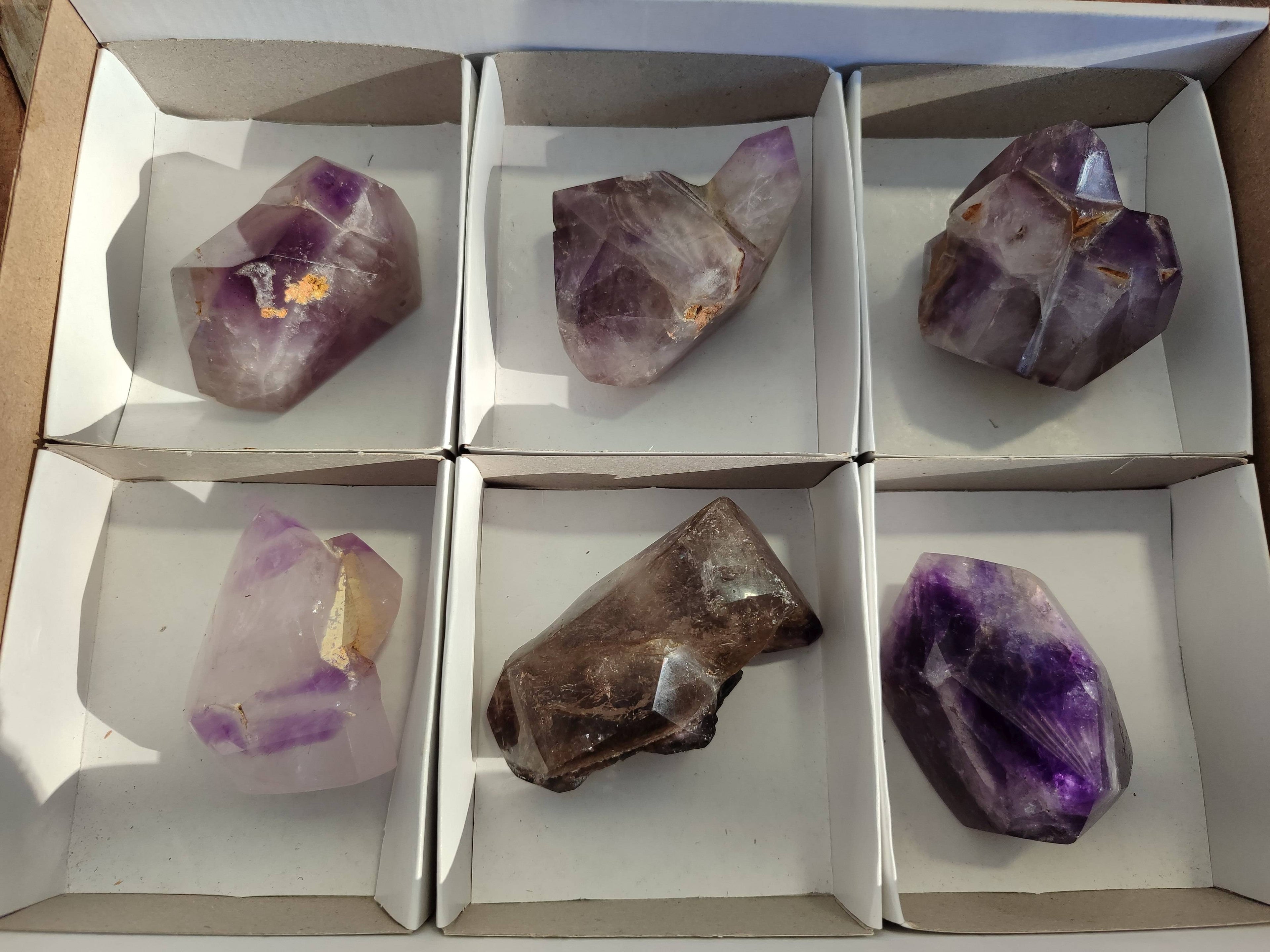 Polished Window Amethyst Quartz Crystals x 6 From Akansobe, Madagascar - Toprock Gemstones and Minerals 