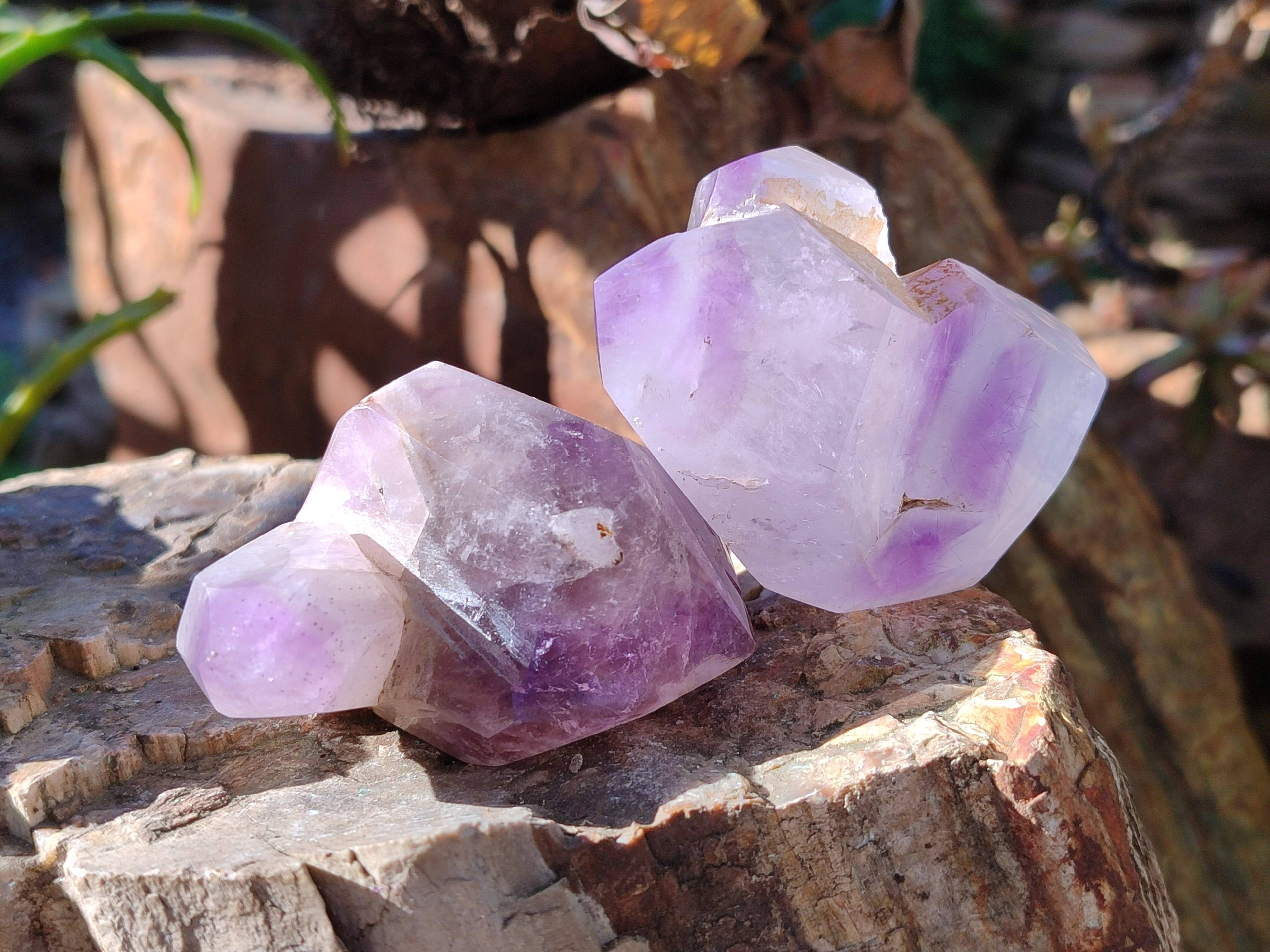 Polished Window Amethyst Quartz Crystals x 6 From Akansobe, Madagascar - Toprock Gemstones and Minerals 