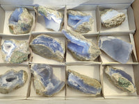 Natural Blue Lace Agate Geode Specimens x 12 From Malawi