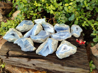 Natural Blue Lace Agate Geode Specimens x 12 From Malawi