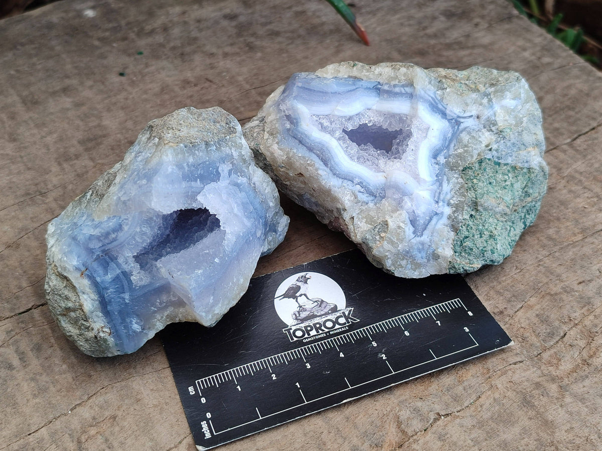 Natural Blue Lace Agate Geode Specimens x 12 From Malawi - Toprock Gemstones and Minerals 