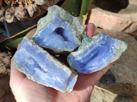 Natural Blue Lace Agate Geode Specimens x 12 From Malawi